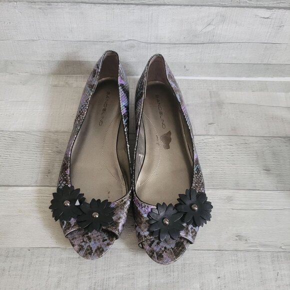 Bandolino Womens 9M Floral Embellished Snakeskin Print Ballet Flats - Picture 1 of 6